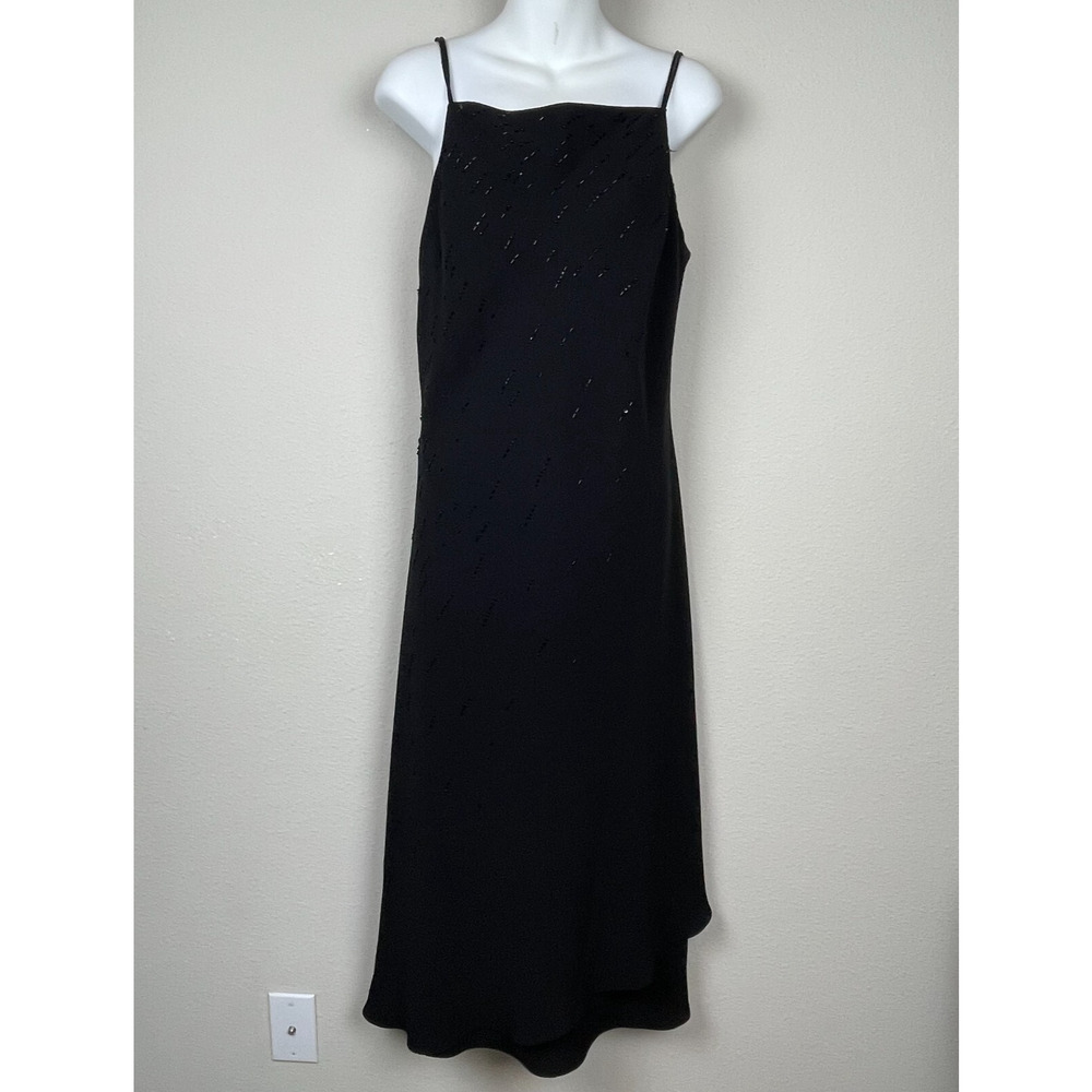 Jones New York Y2K Black Beaded Slip Dress Size M Vintage 2000s Party Formal